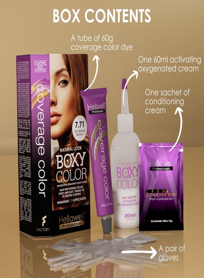HELLAWELL PROFESSIONALS Professional Coloring kit - Permanent color cream hair dye. Gray Coverage. 7.71 Ash Brown Blonde + Brown Color Shampoo and Conditioner Kit for Revives the Color. - Image 5